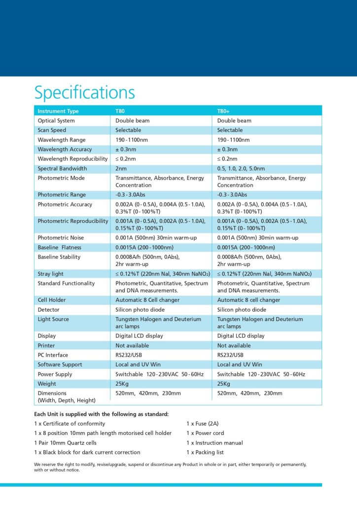 T80 UV-VIS Double Beam Spectrophotometer